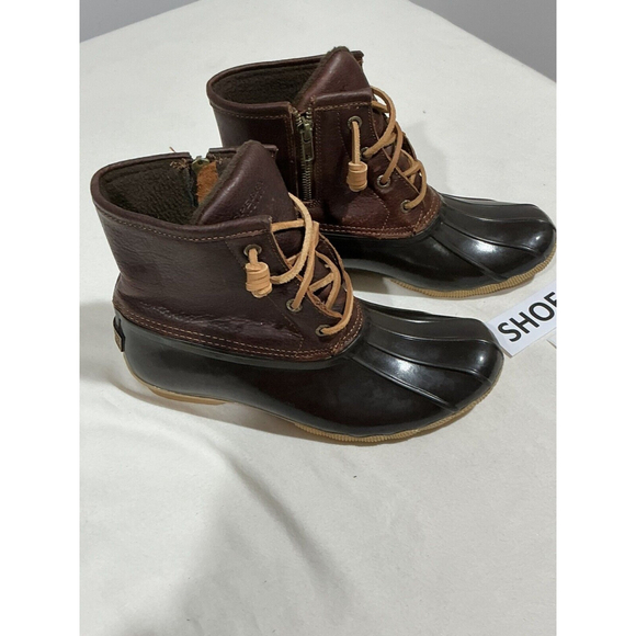 Womans Sperry Top Spider Wo,s 7m black Brown Ankle Rain boots Lace Up Side Zip - Picture 2 of 9